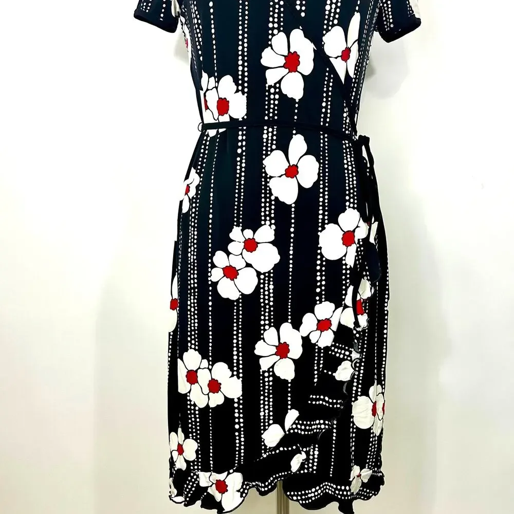 Merona Midi Wrap Dress Floral and Ruffle Detail Medium